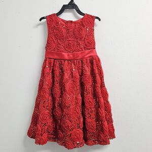 Rare Too Girls Dress Size 5 Red Sequin Rose Floral Special Occasion NWOT